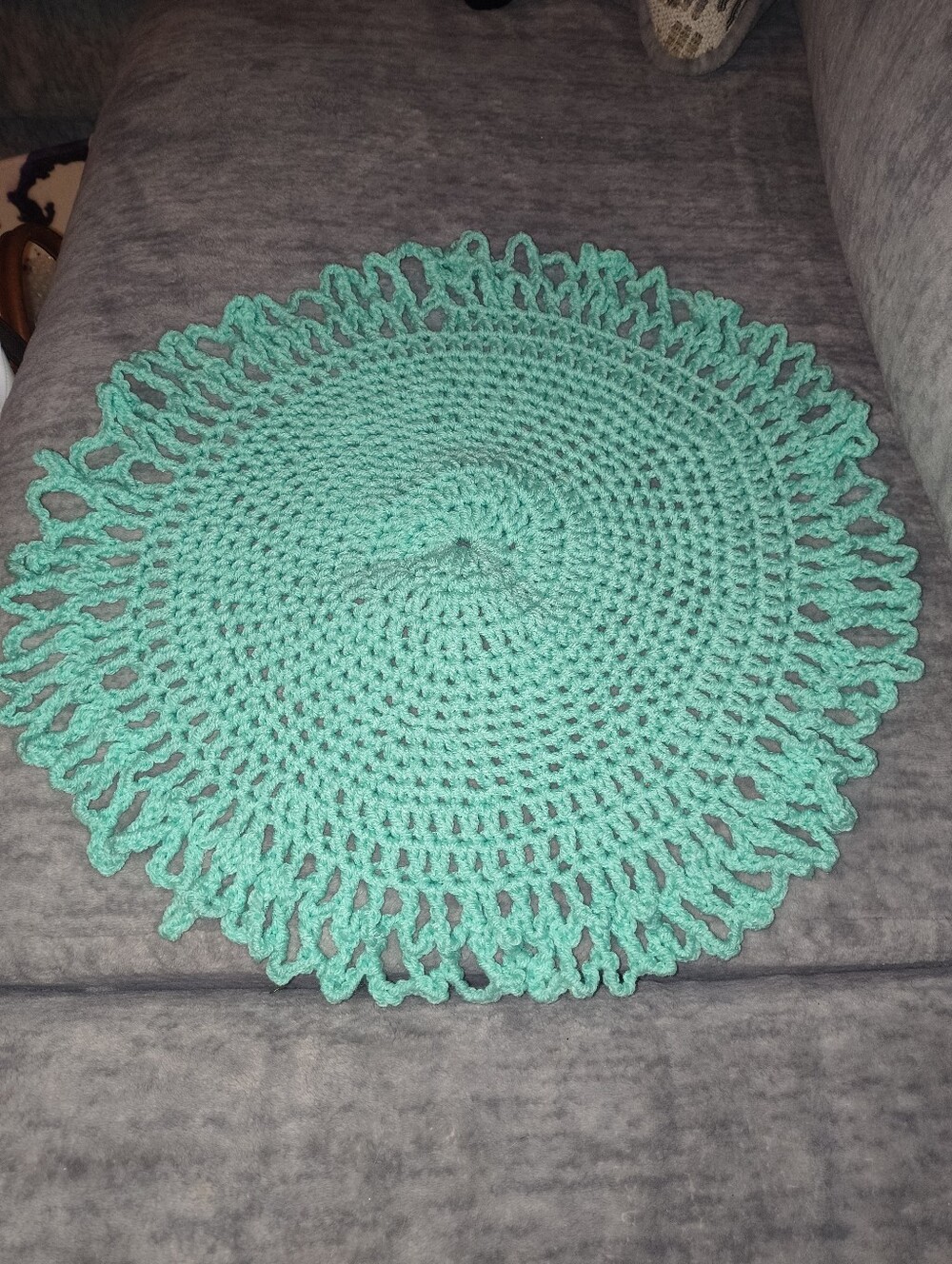 Handmade Crochet Round Doily in Mint Green